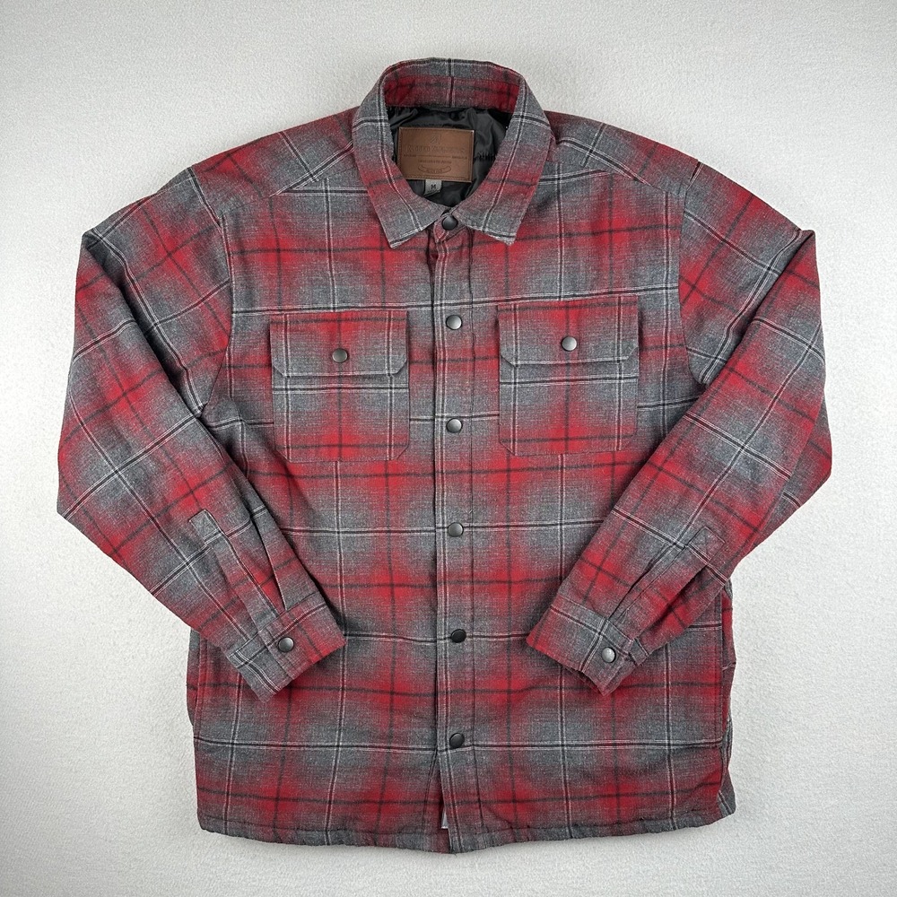 Rugged Elements Flannel Shirt Jacket Mens Medium Red Gray Plaid Quilted Snap